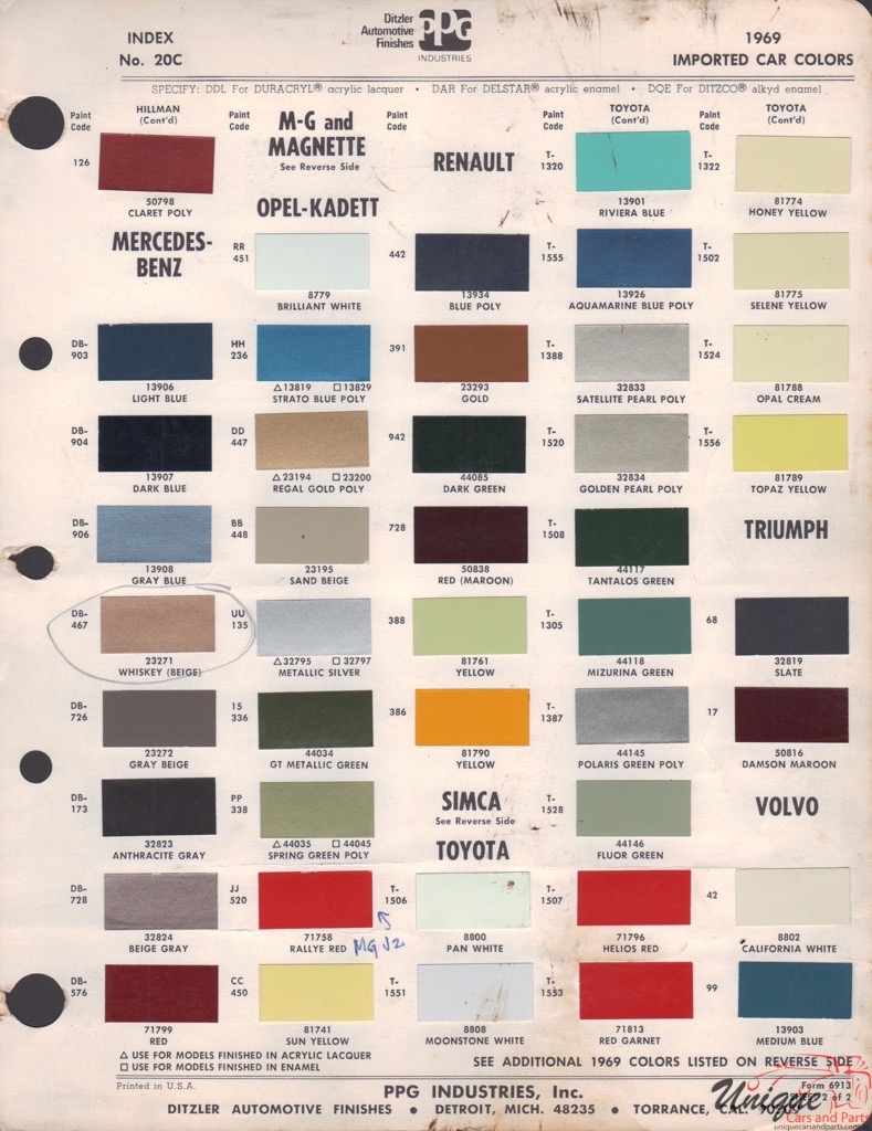 1969 Opel Paint Charts PPG 1